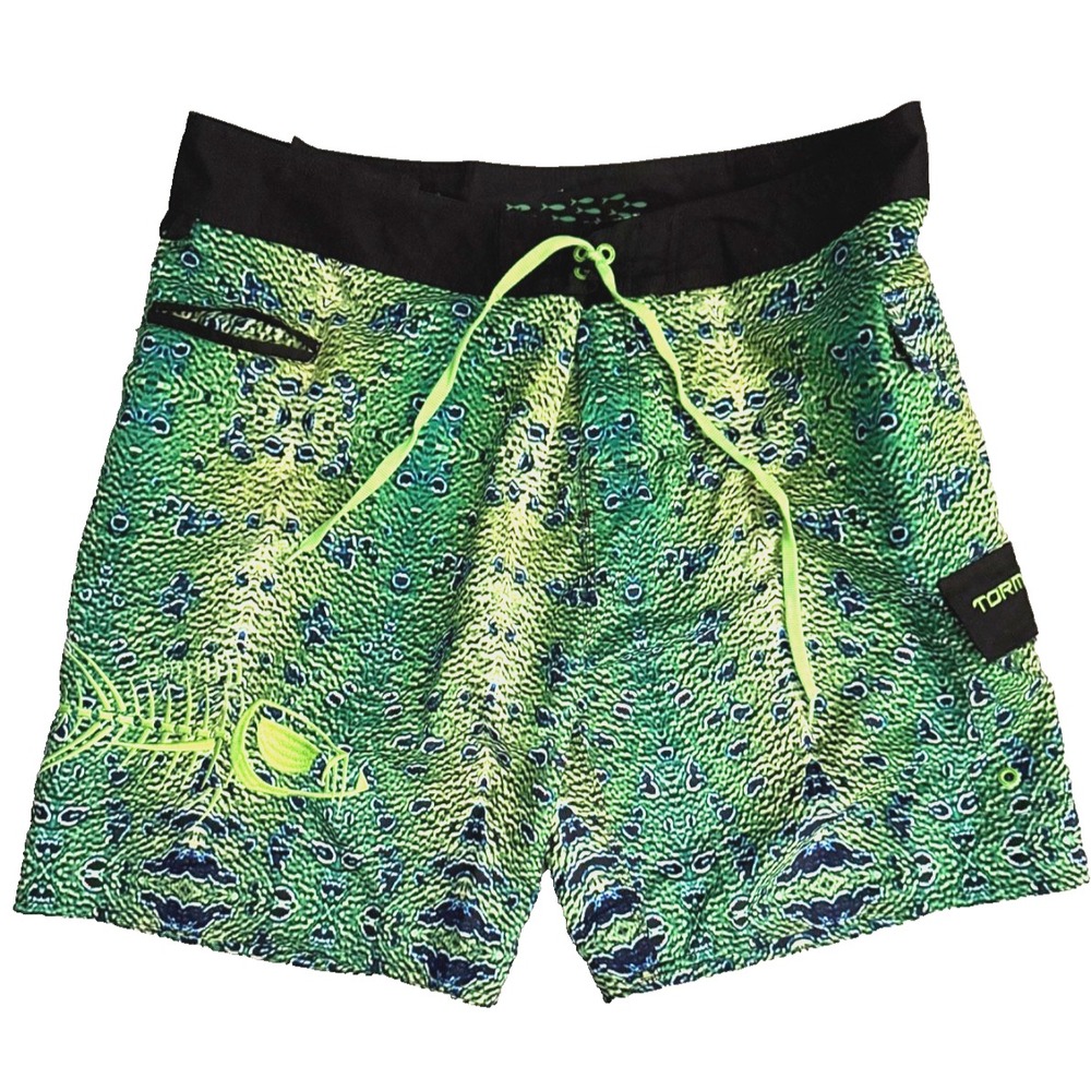 Tormenter Men's Board Shorts Size 42 Green Fish Print Fishing Swim Trunks